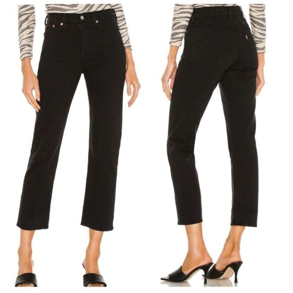 Levi's Wedgie Straight Button Fly Black Jeans Pants Size 27 - Picture 1 of 12